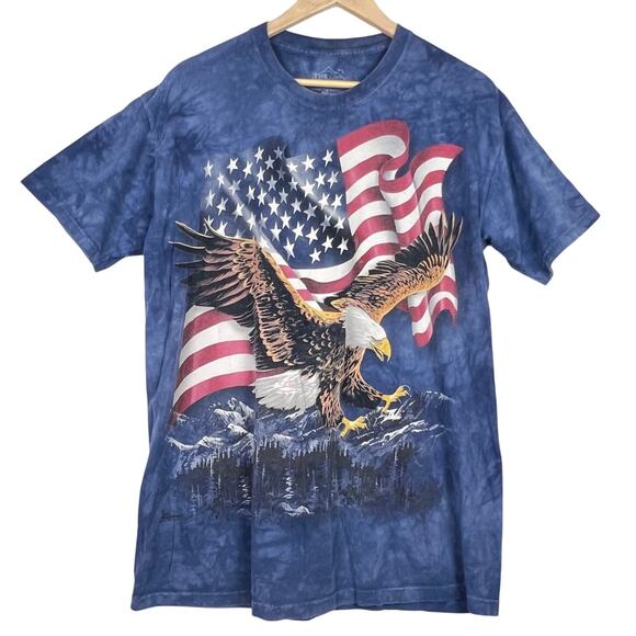 The Mountain Shirt Mens Large Blue Tie Dye Short Sleeve Eagle American Flag 2006 - Picture 1 of 8